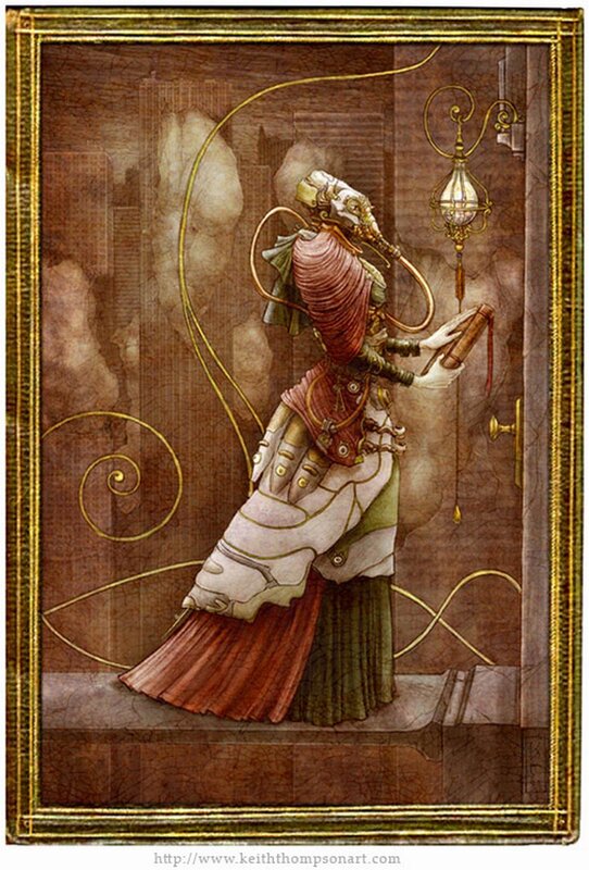 Steampunk figure with lantern
