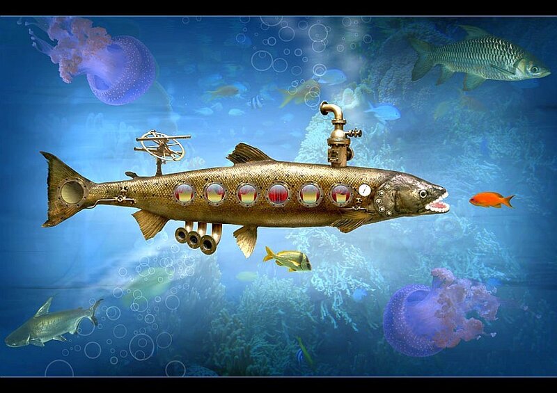 Steampunk fish submarine