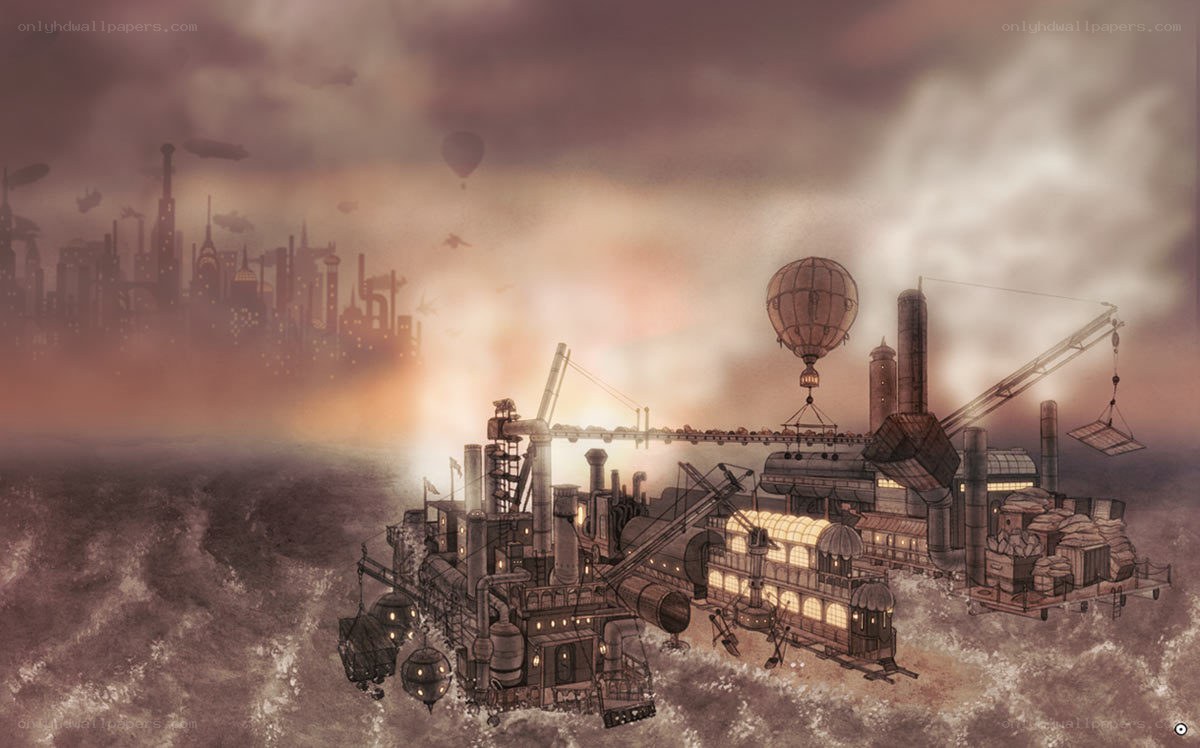 steampunk floating city