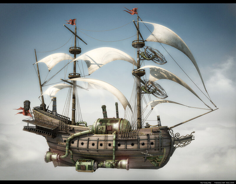 Steampunk Flying Ship — Brown
