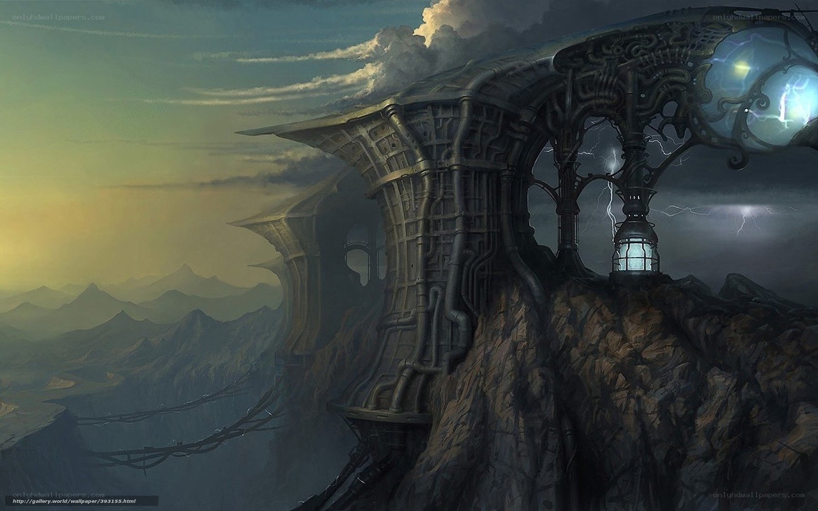 steampunk fortress on a cliff