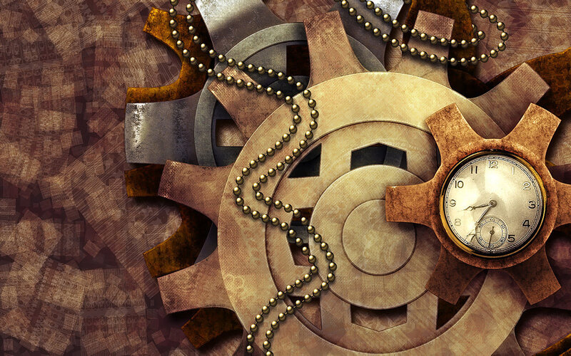 steampunk gears and clock