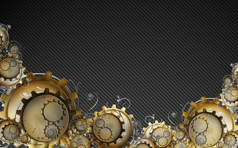 steampunk gears on carbon fiber