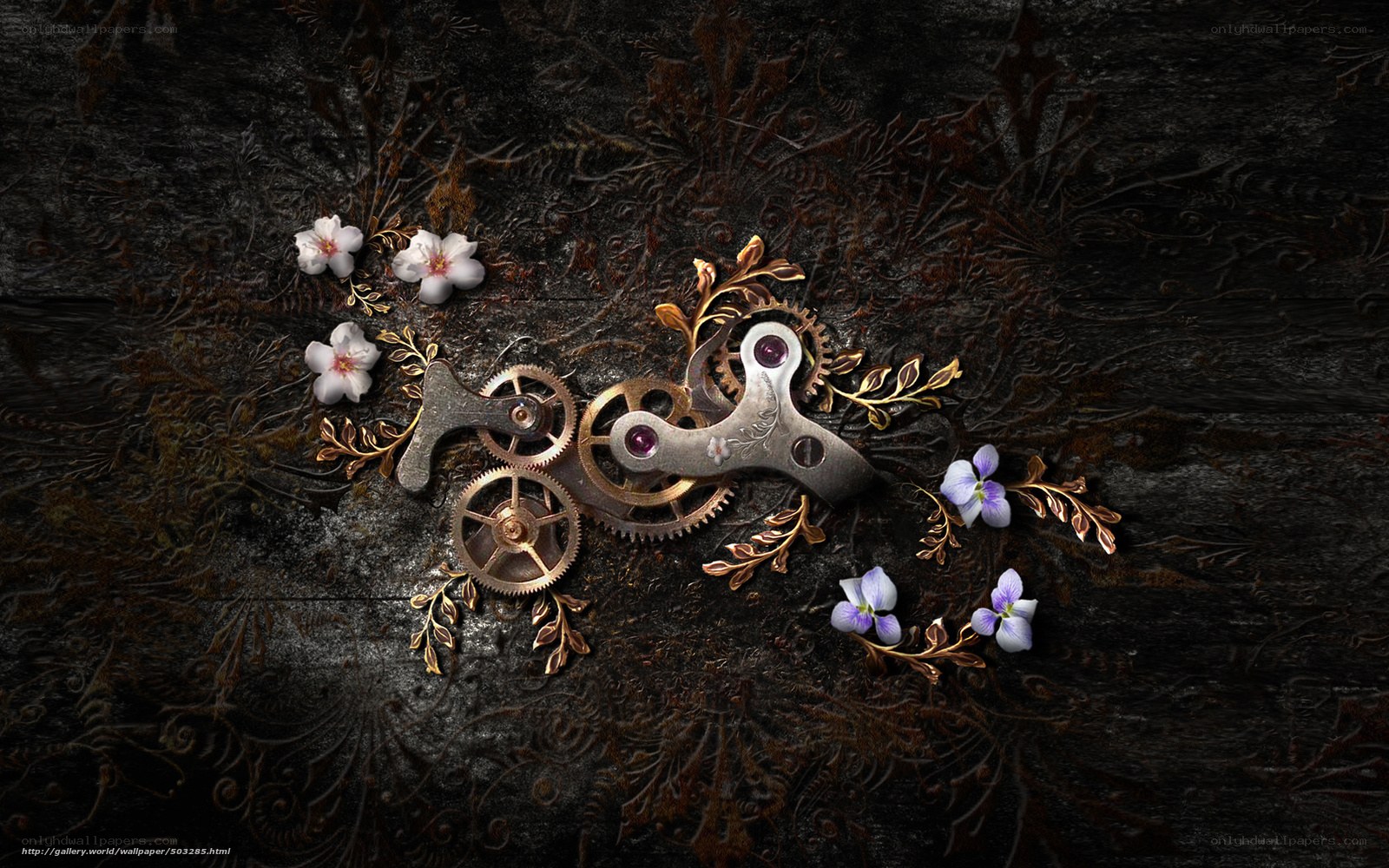 steampunk gears with flowers