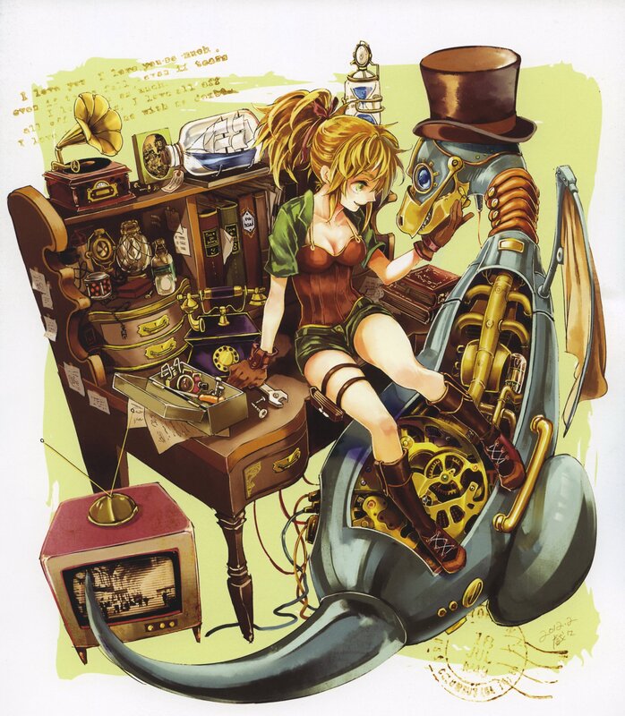 Steampunk girl with robot