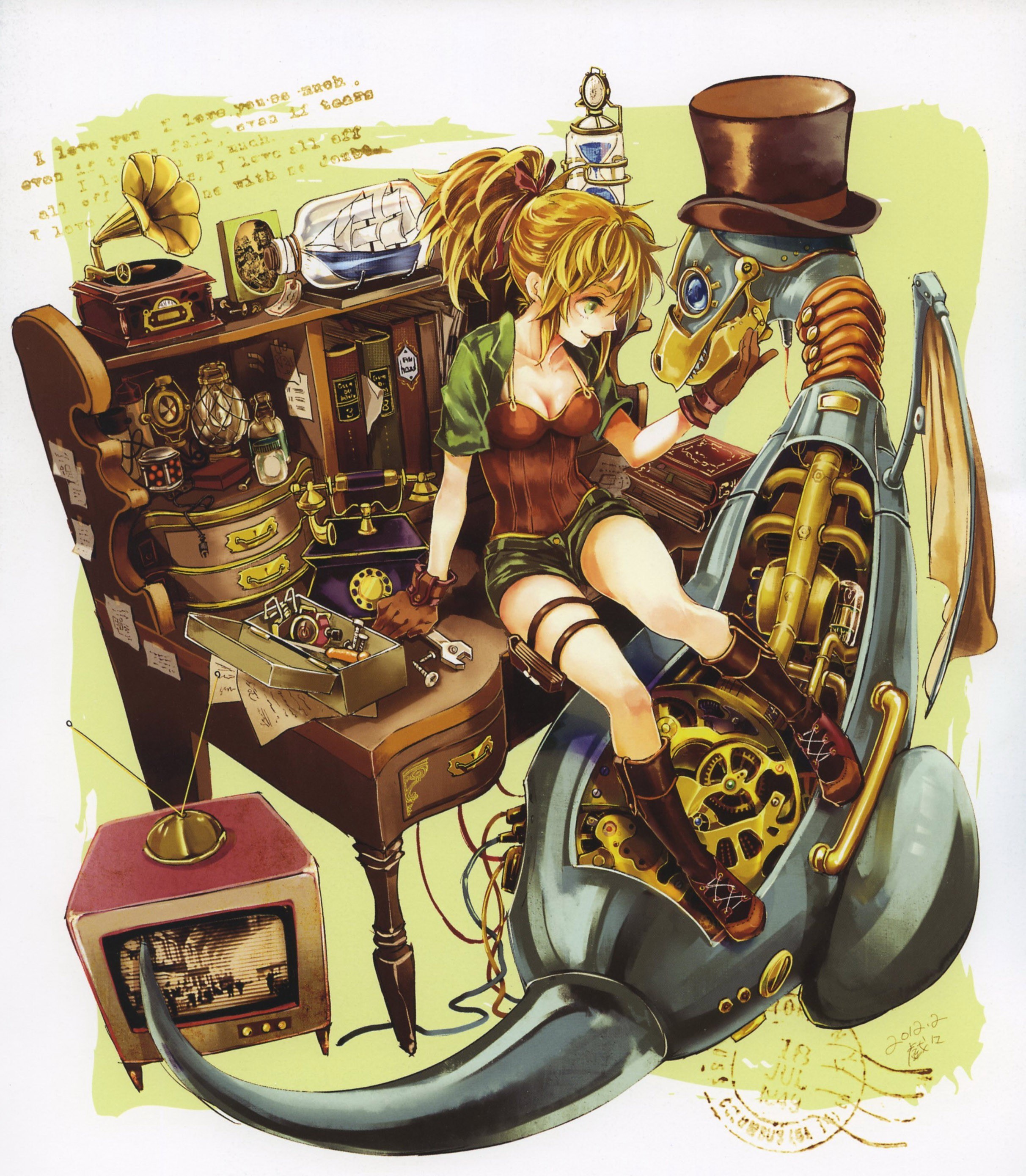Steampunk girl with robot