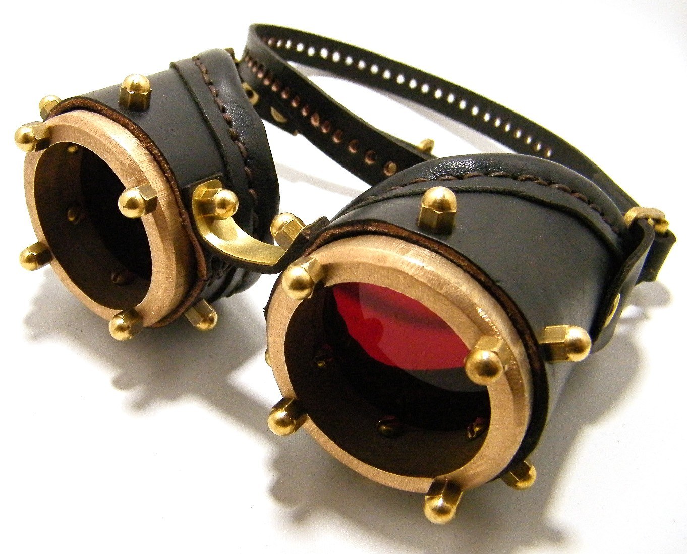 steampunk goggles with red lens