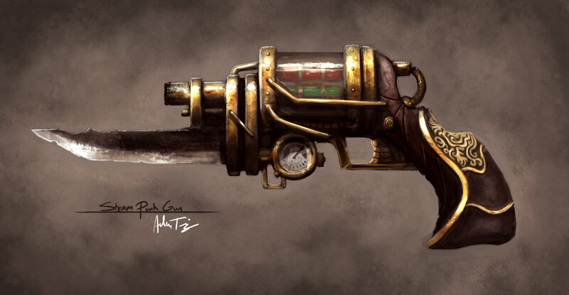 Steampunk Gun with Blade