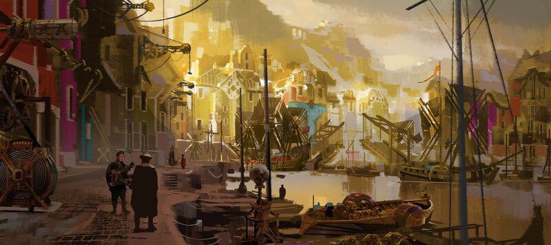 Steampunk Harbor Scene
