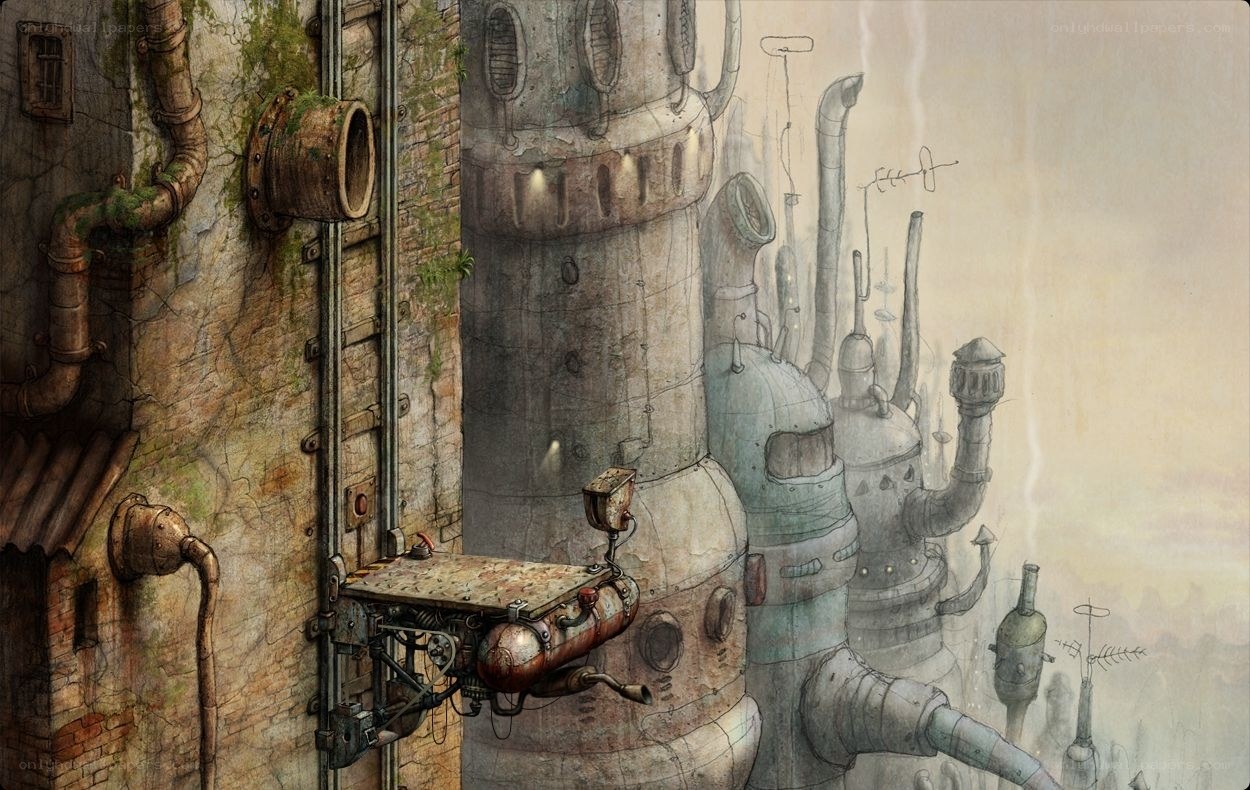 steampunk industrial cityscape