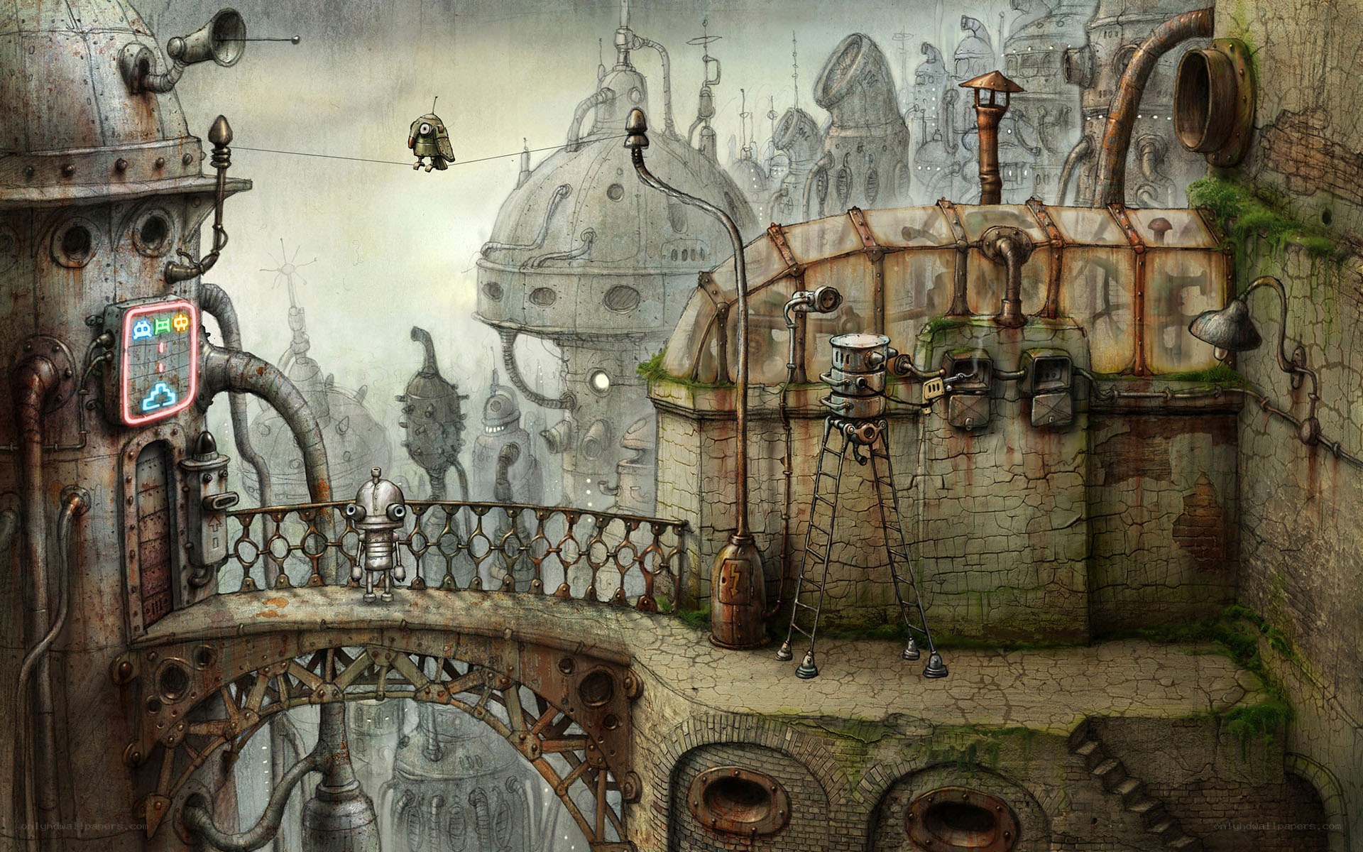 steampunk industrial cityscape