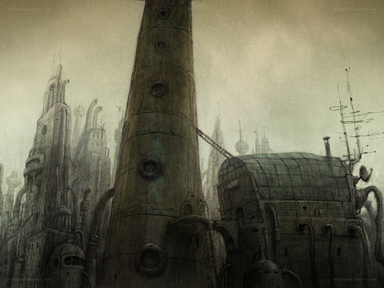 steampunk industrial cityscape