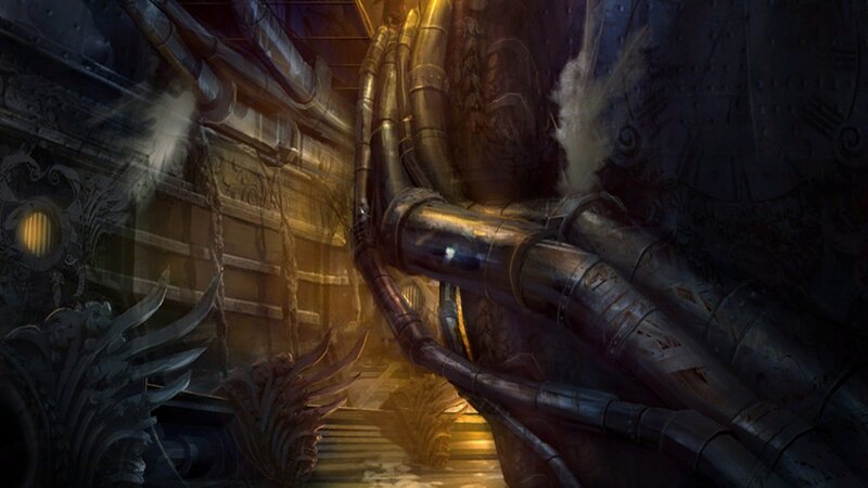 steampunk industrial corridor