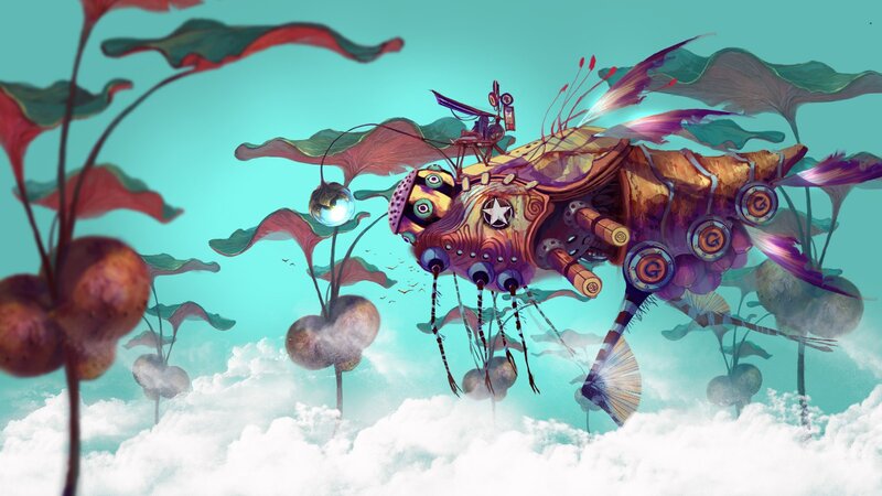 steampunk insect in clouds