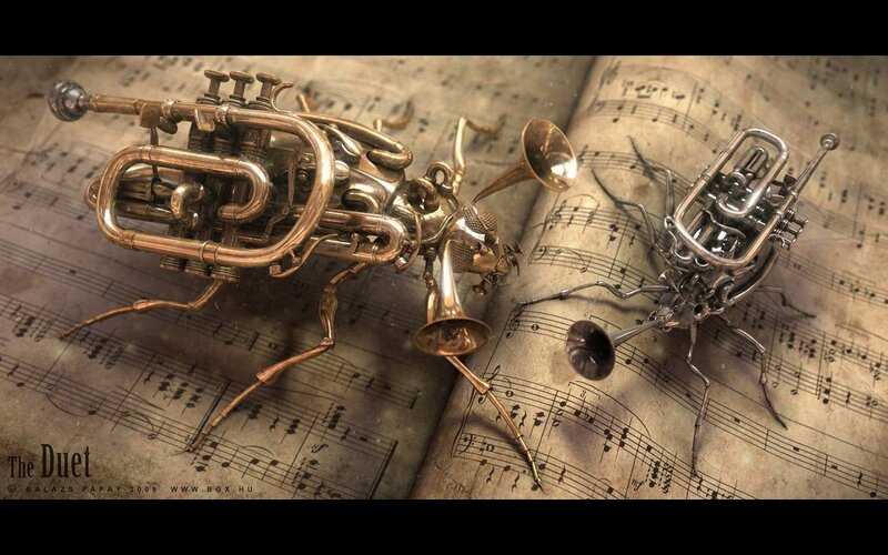 Steampunk insect musicians