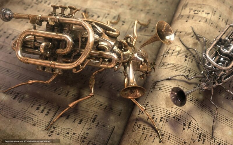Steampunk insects on sheet music