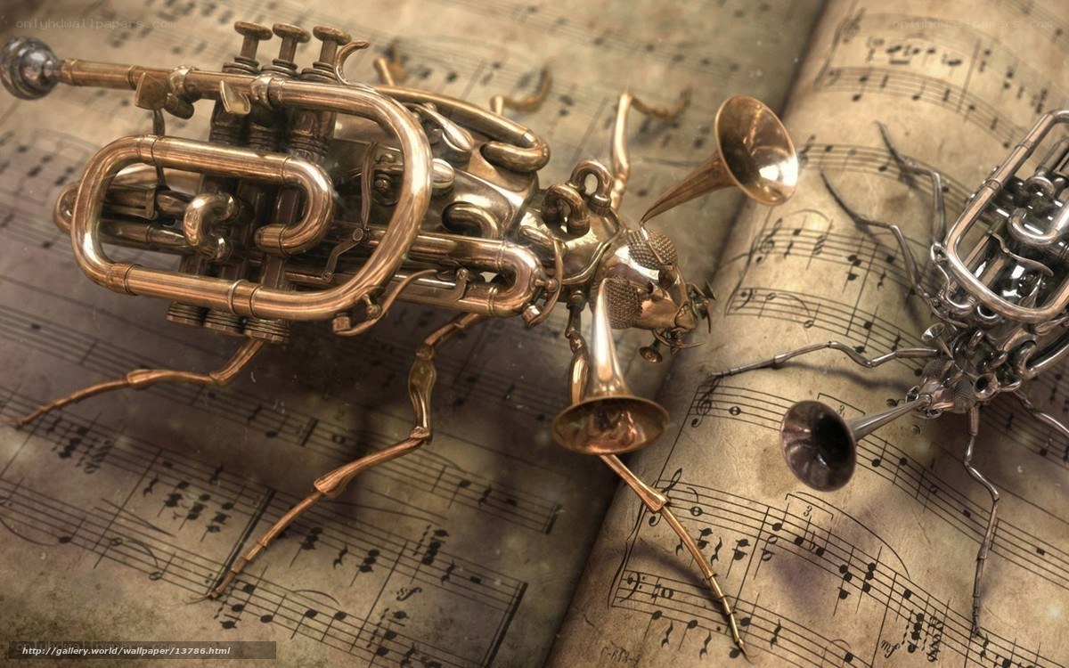 Steampunk insects on sheet music