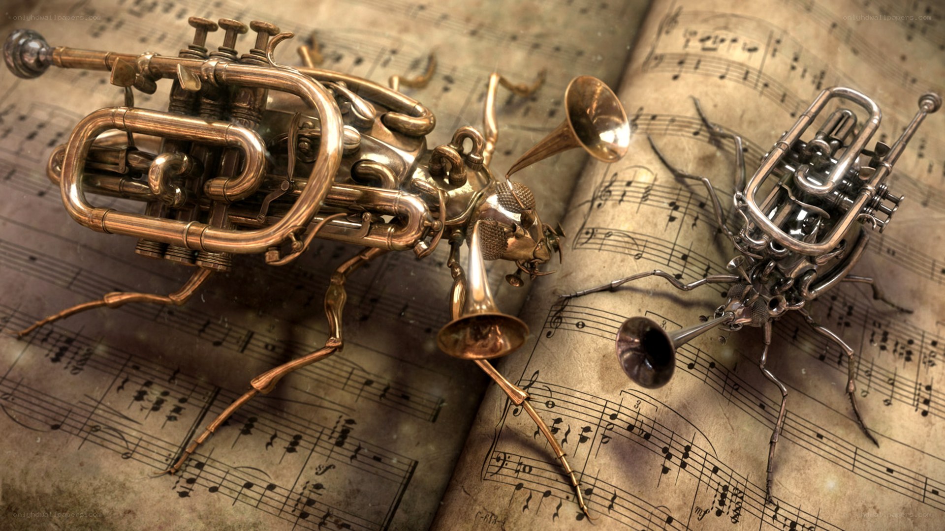 Steampunk insects with trumpets