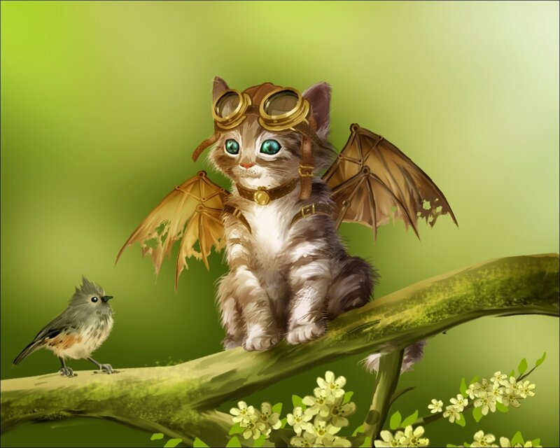 Steampunk Kitten with Wings