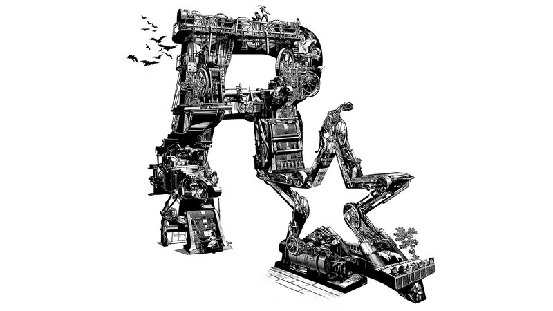 Steampunk letter R robot