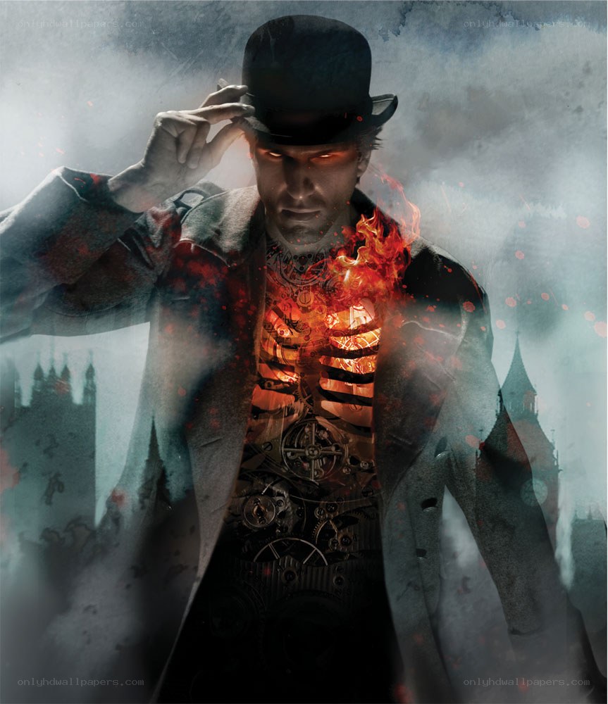 steampunk man with glowing chest