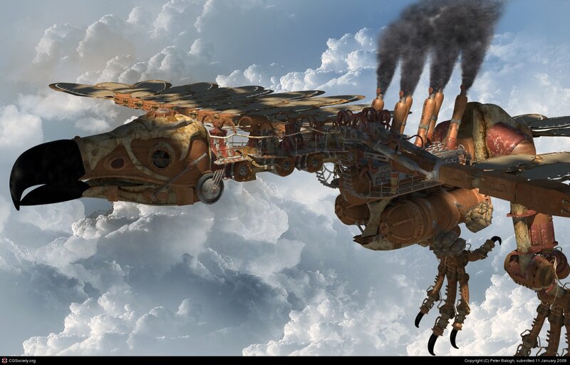 steampunk mechanical bird