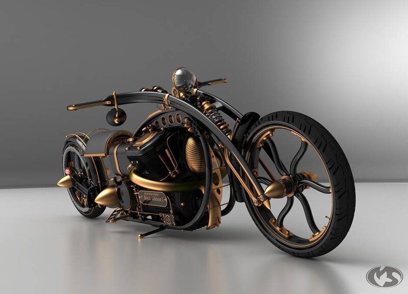 Steampunk Motorcycle — Black, Dramatic, 3d Render