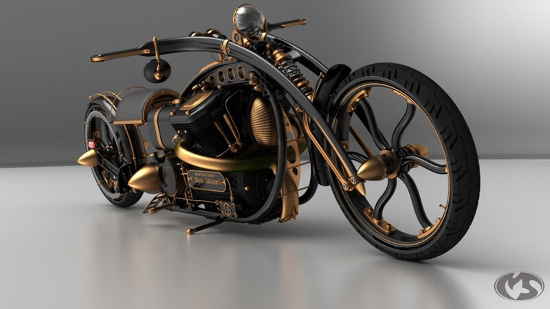 Steampunk Motorcycle — Black, Dramatic