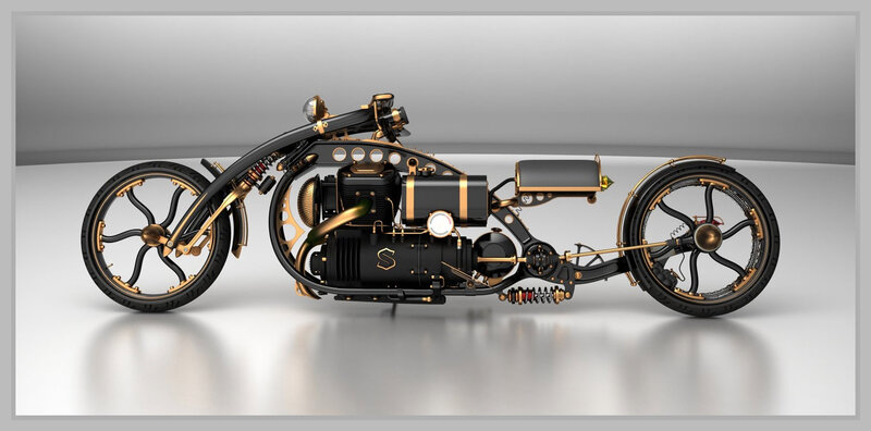 Steampunk Motorcycle — Black, Mechanical