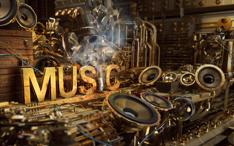 Steampunk Music Machine — Gold, Industrial, 3d Render