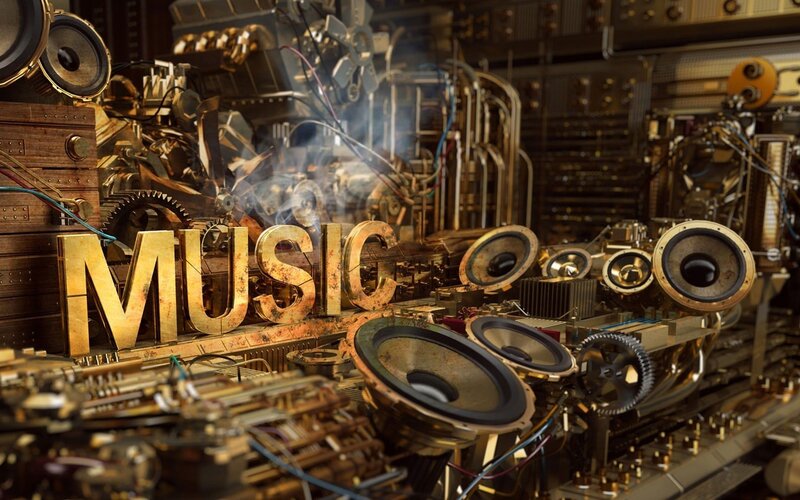 Steampunk Music Machine — Gold, Mechanical, 3d Render