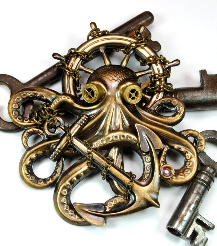 steampunk octopus key ornament