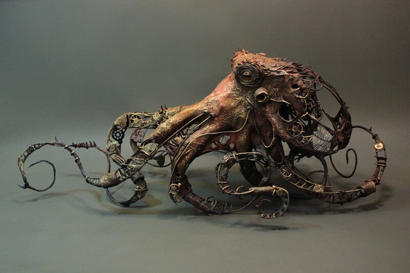Steampunk Octopus Sculpture — Brown