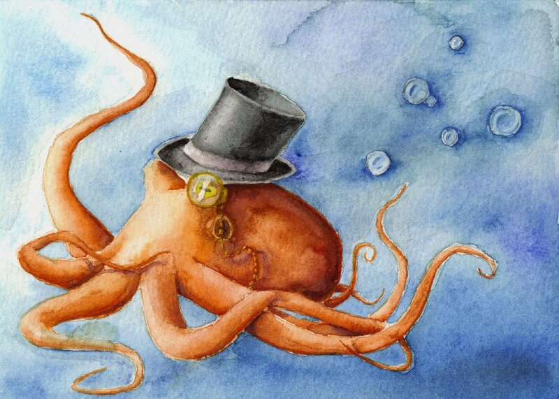 steampunk octopus underwater