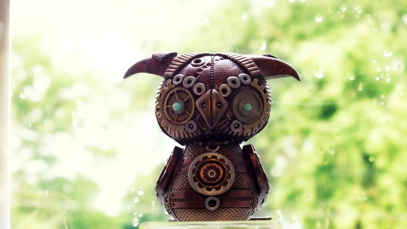 Steampunk Owl Figurine — Brown