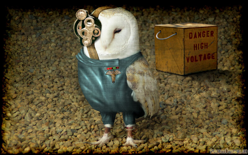 steampunk owl scientist
