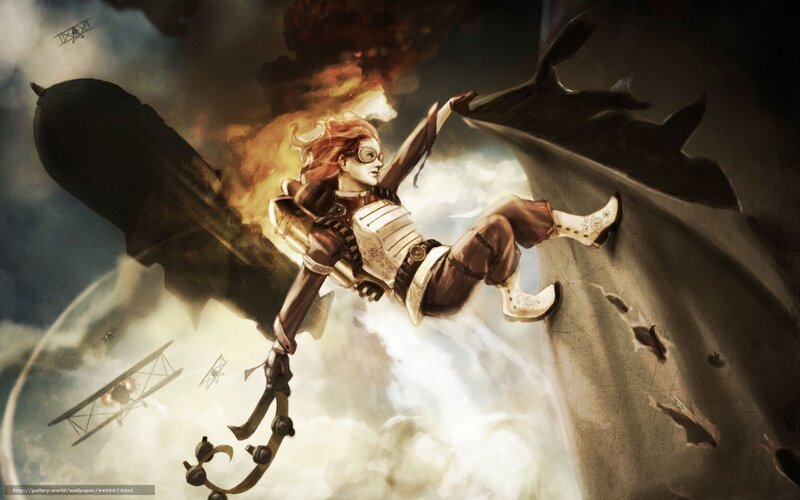 steampunk pilot in flight