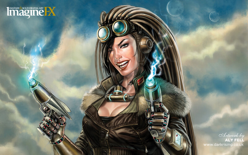 steampunk pilot with lightning guns