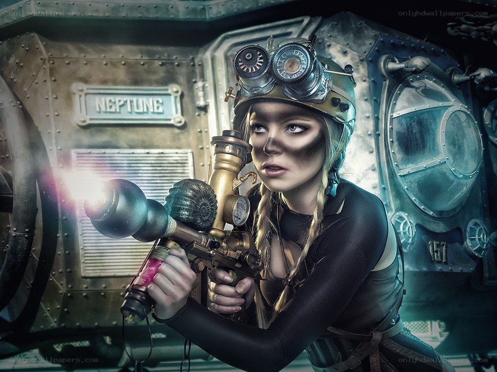 steampunk pilot with weapon