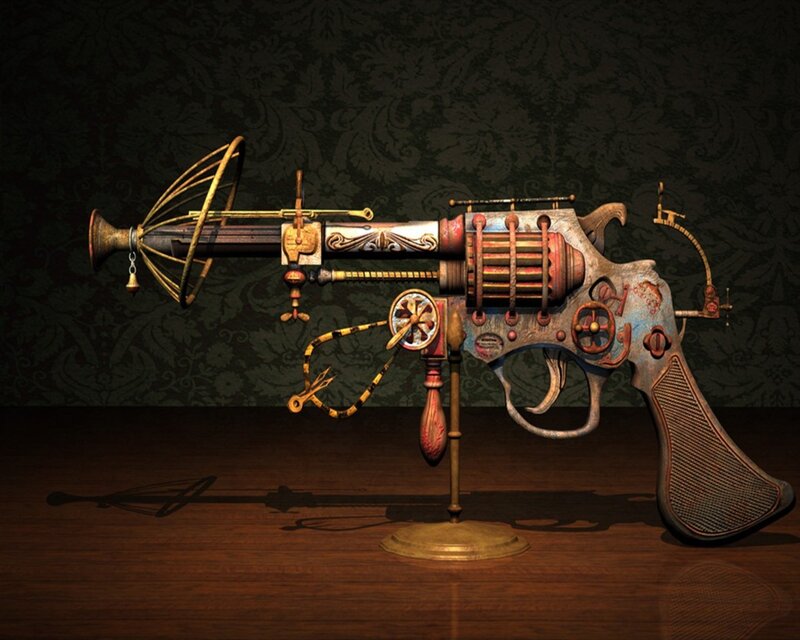 Steampunk Revolver — Brown, Dramatic, 3d Render