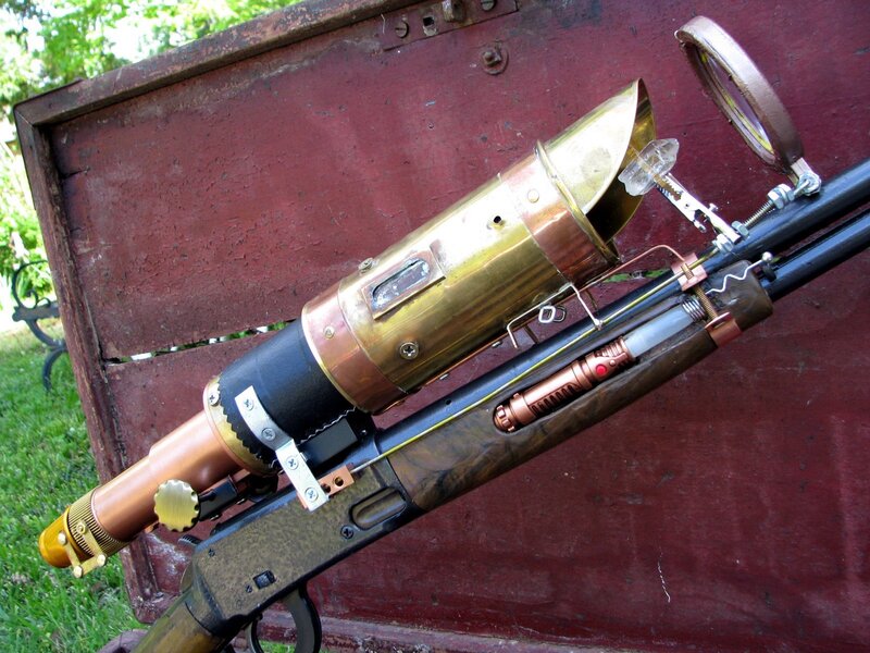 steampunk rifle with brass scope