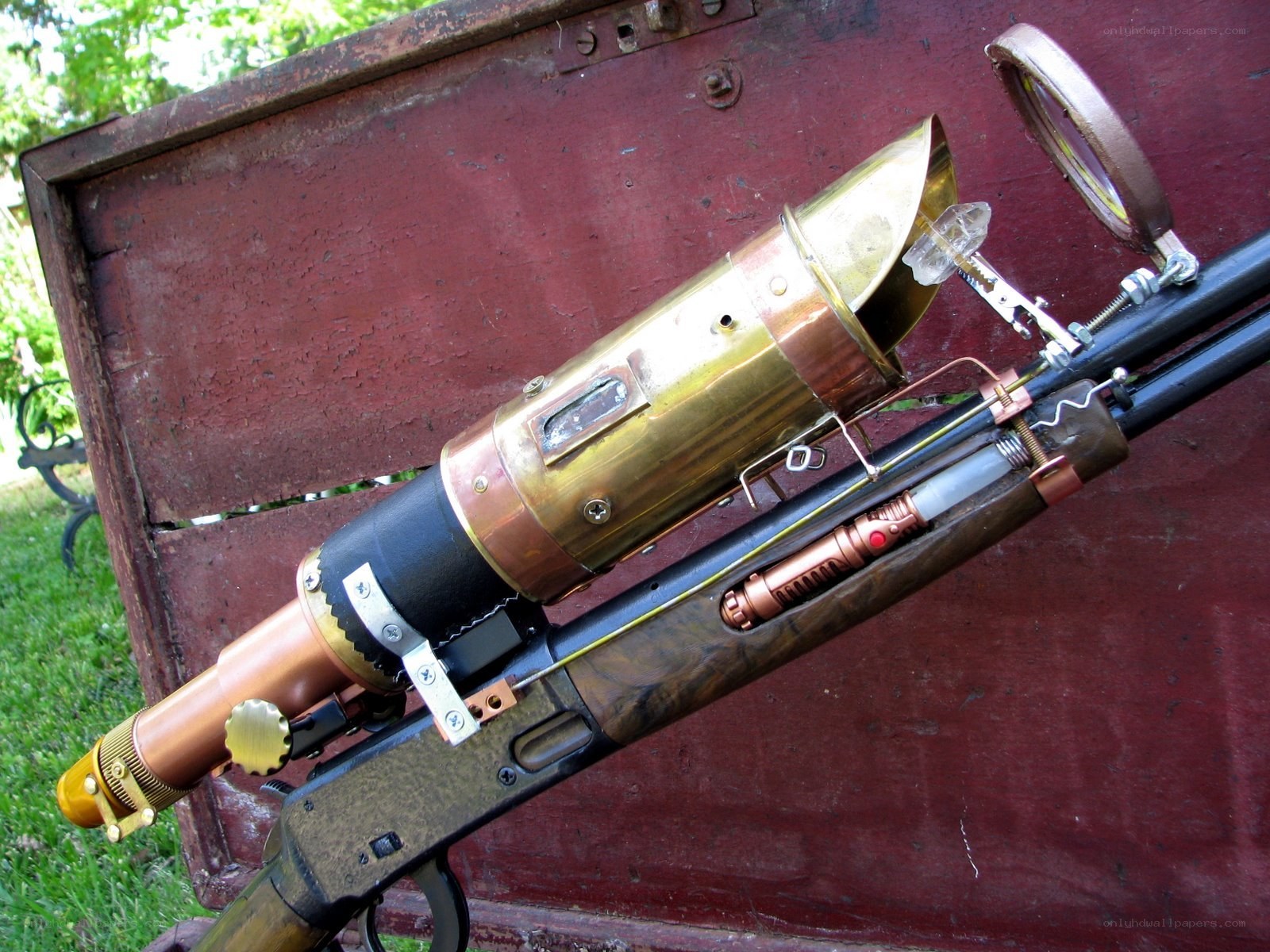 steampunk rifle with brass scope