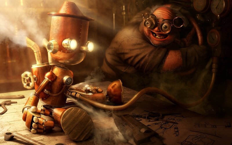 Steampunk Robot and Inventor