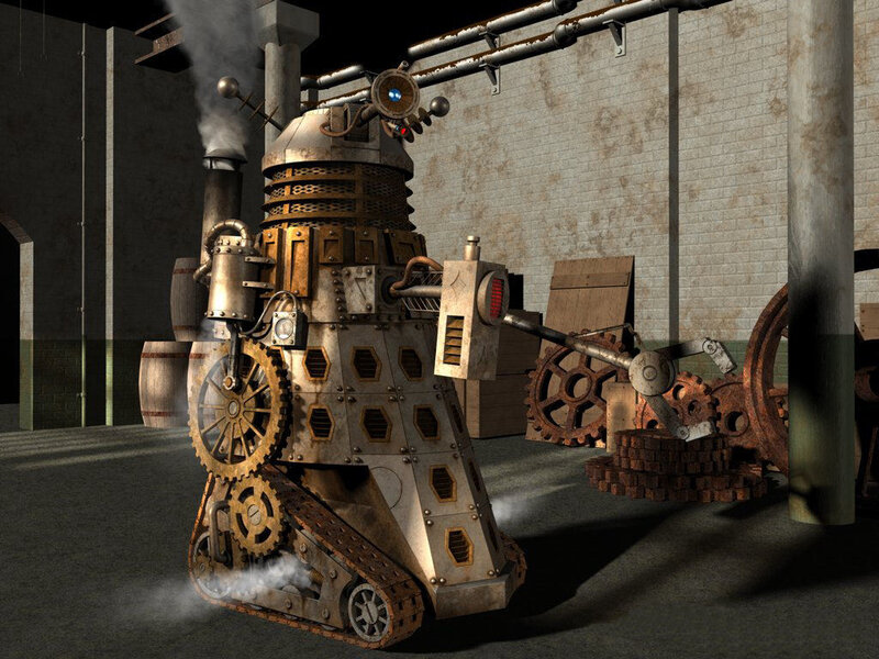 steampunk robot in factory