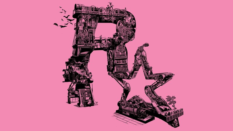 steampunk robot on pink
