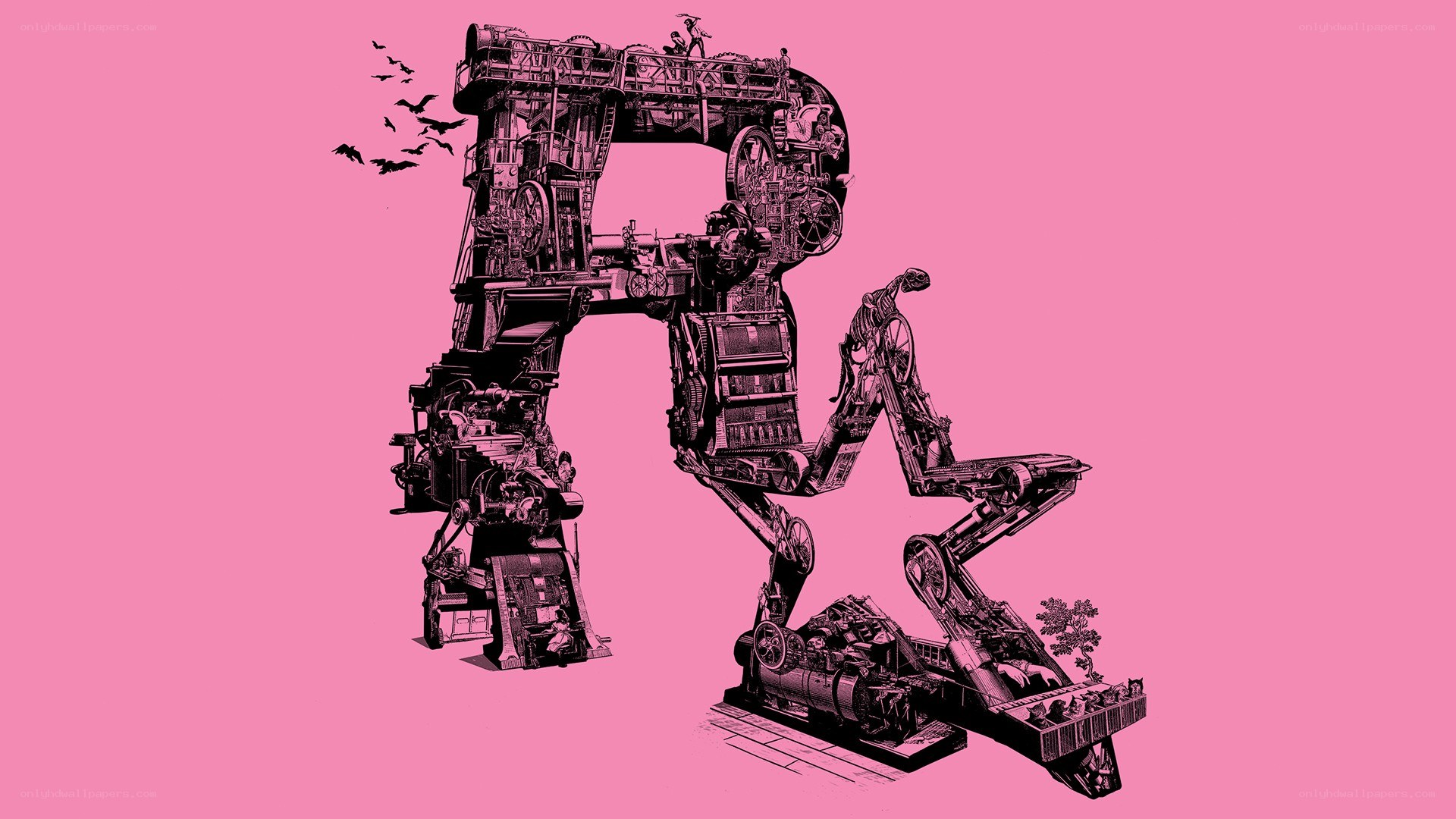 steampunk robot on pink