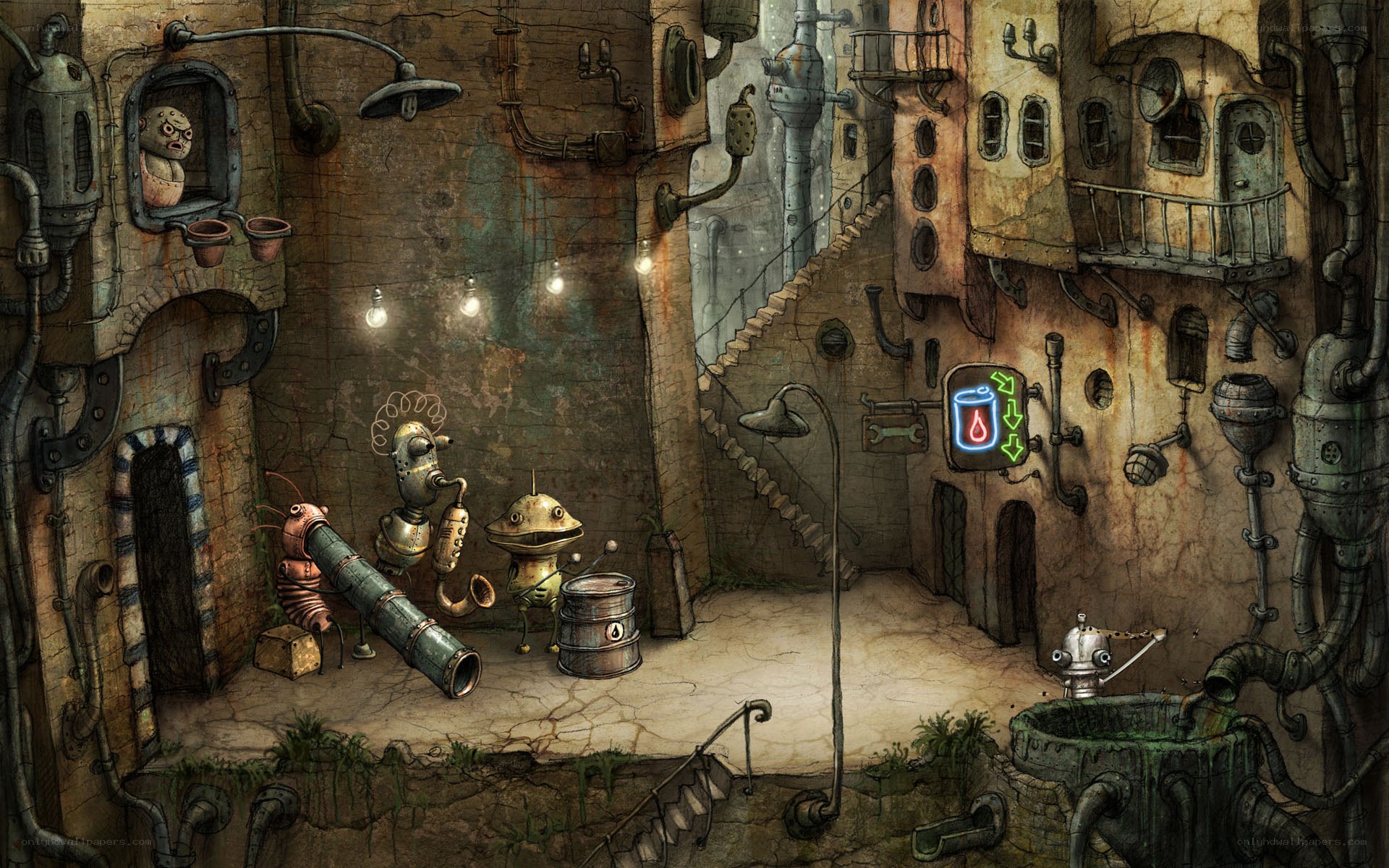 steampunk robot village