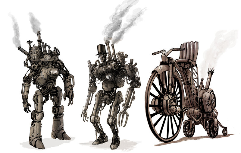 Steampunk robots and vehicle