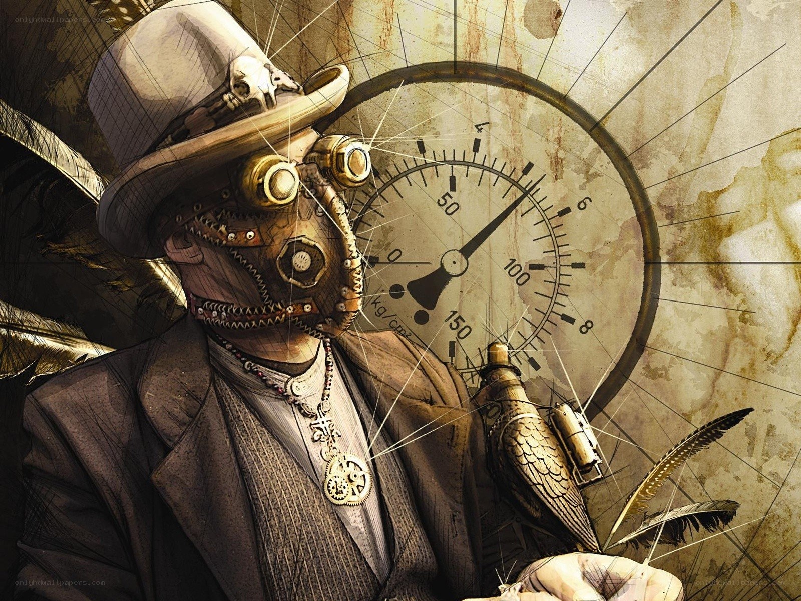 steampunk scientist with bird