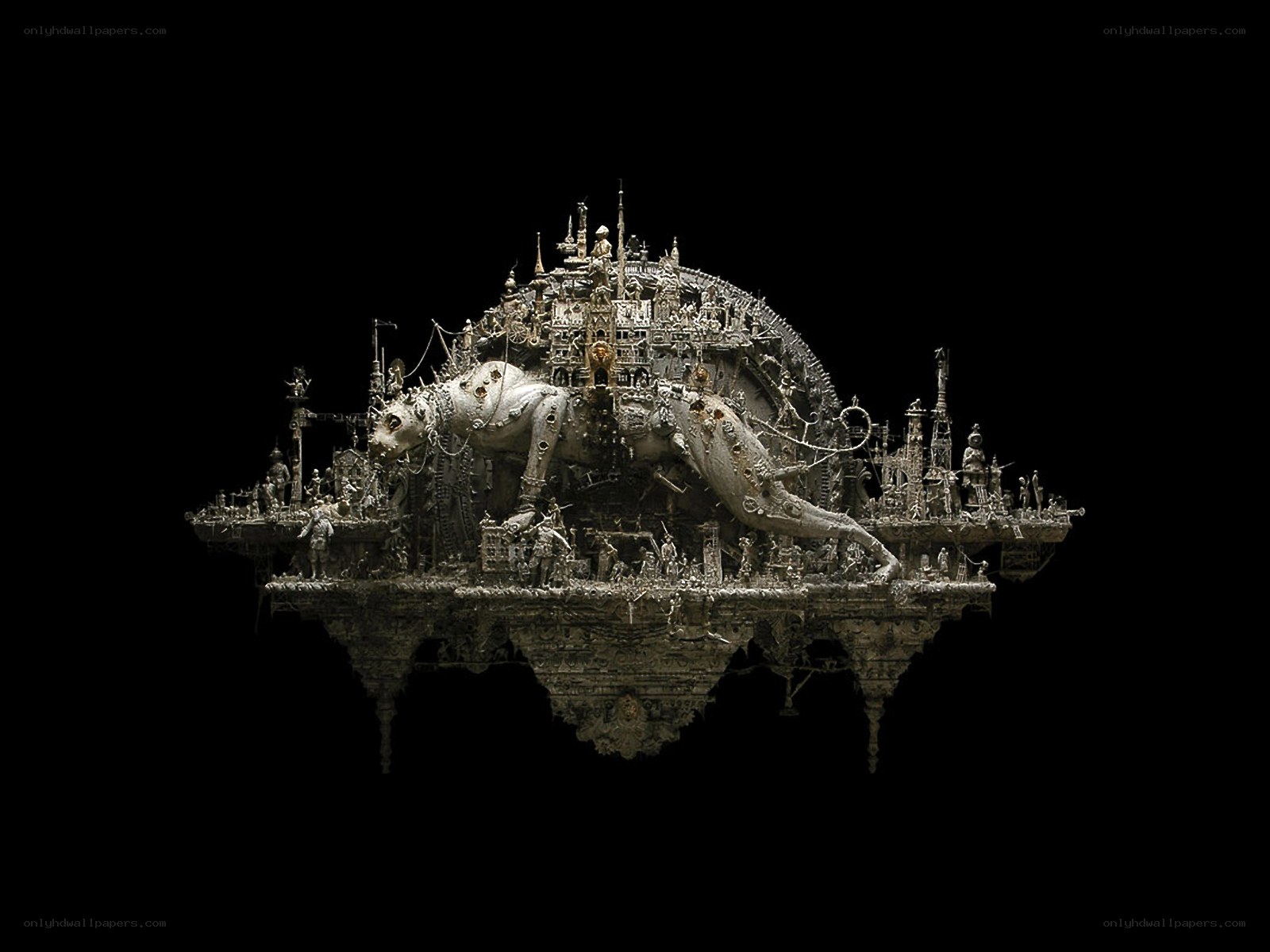 Steampunk sculpture with mechanical beast